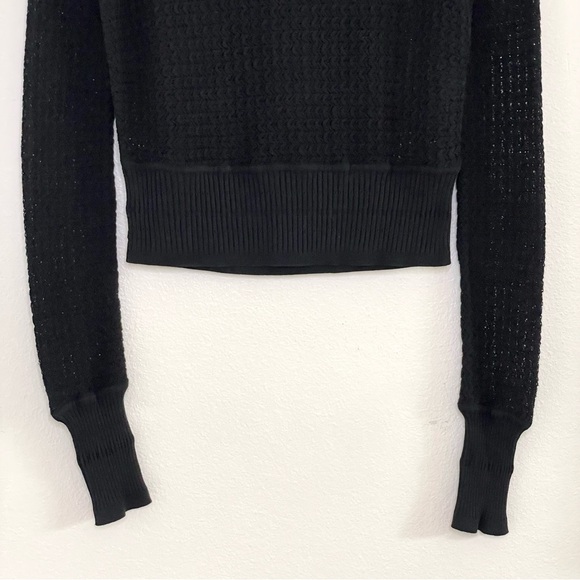 Alexander Wang Open Knit Mock Neck Sweater Top Cropped Slim Fit Black Medium - Picture 4 of 14
